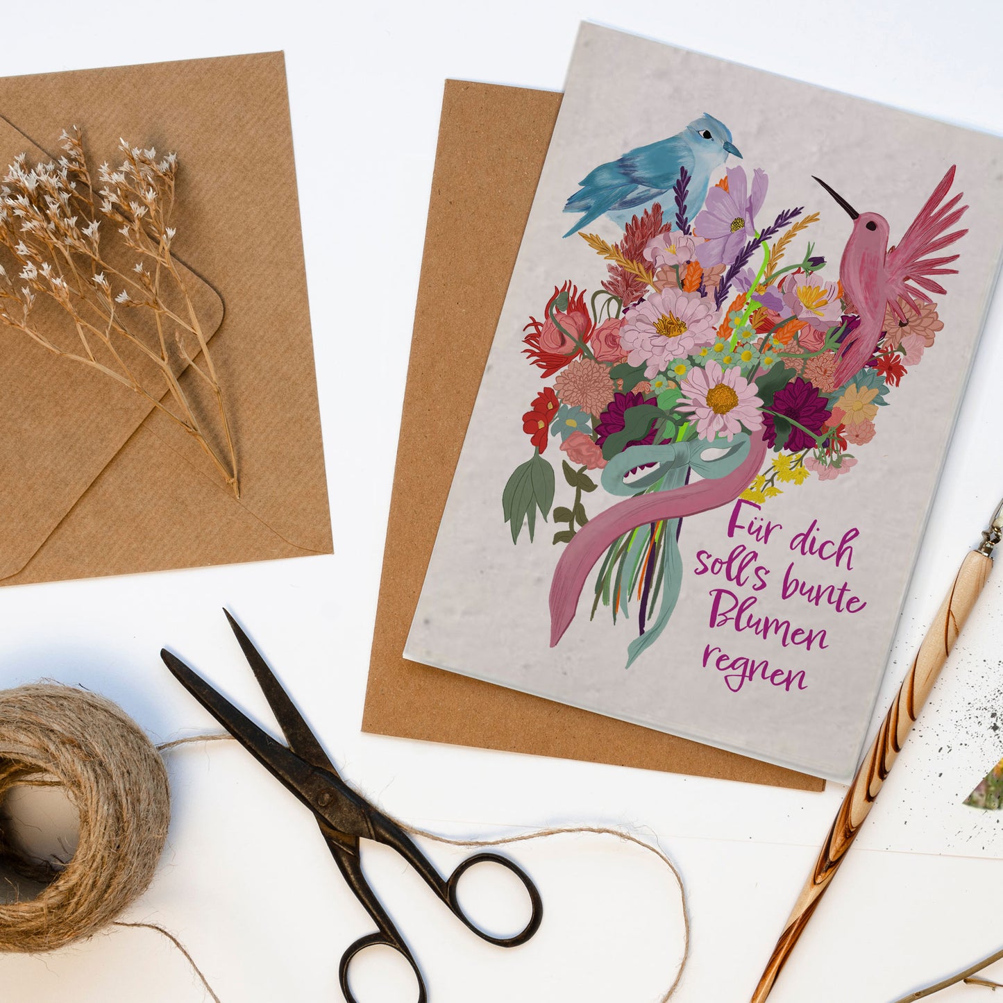 Klappkarte mit Samenpapier – "Für dich soll's bunte Blumen regnen"