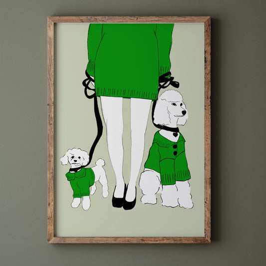 Illustration Print - Crazy poodle Lady Druck - Hund Poster
