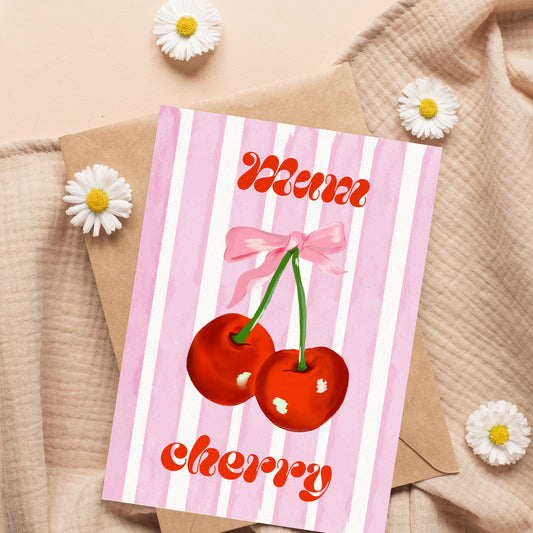 Mum Cherry – Aquarell-Klappkarte zum Muttertag
