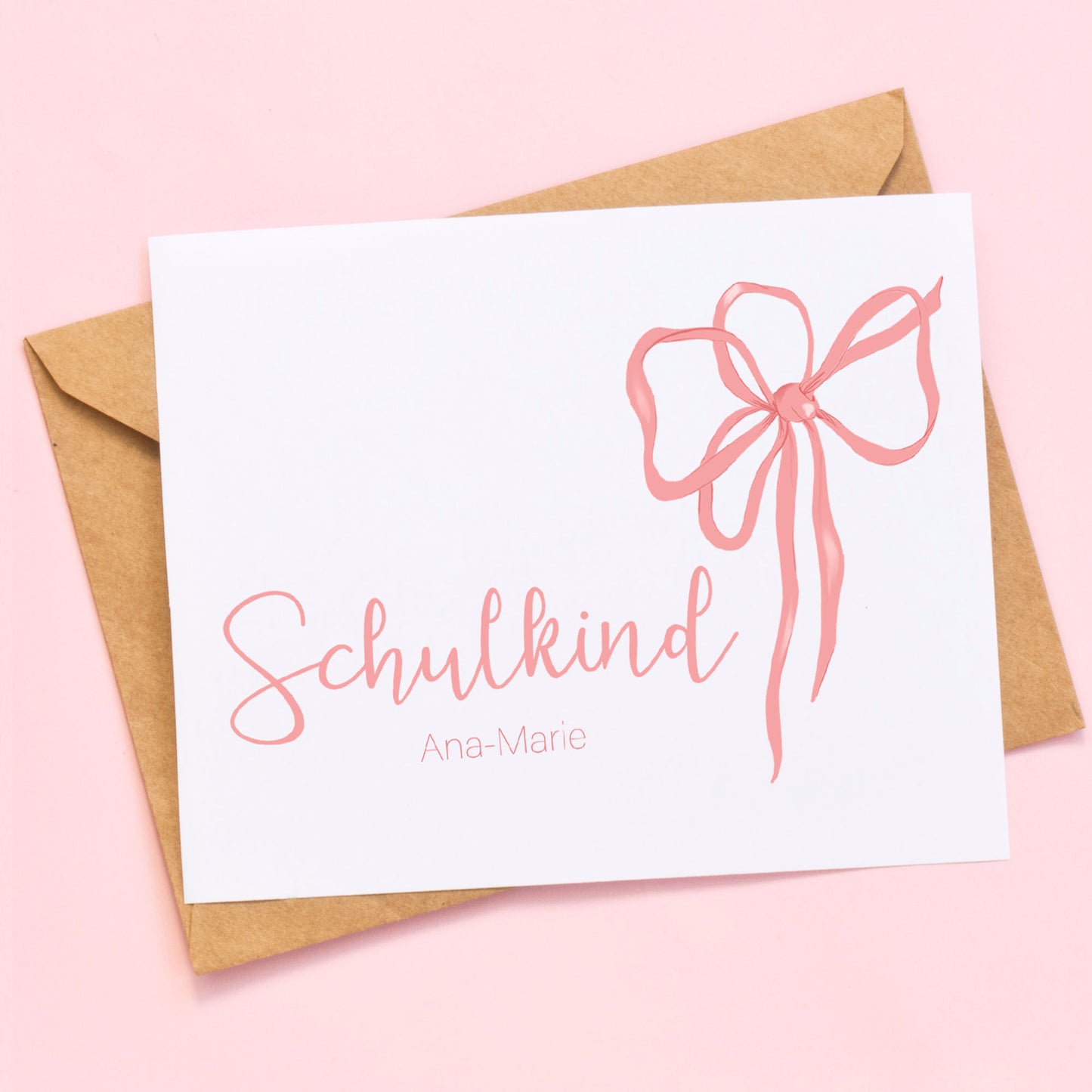 Karte zur Einschulung für Mädchen mit Name | 1. Schultag Karte mit Umschlag