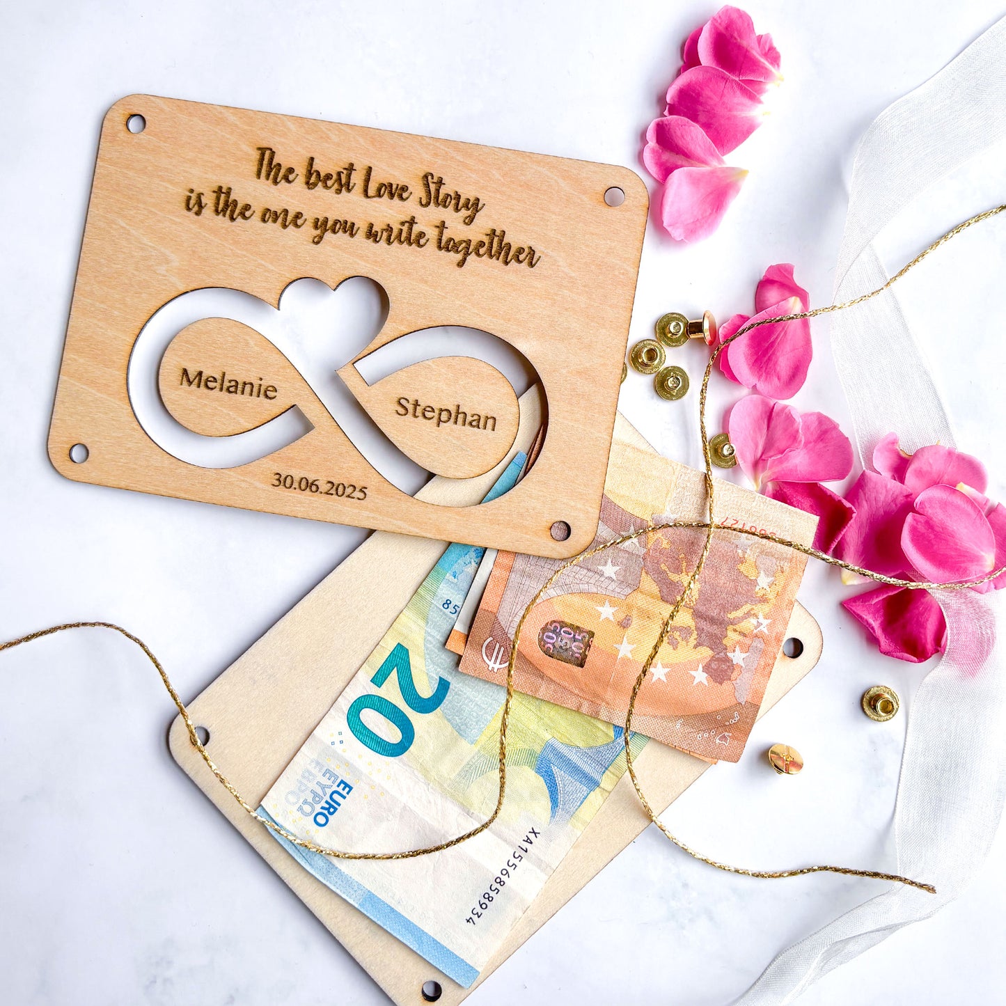 Geldgeschenk Hochzeit LOVE STORY personalisiert - Hochzeitsgeschenk Brautpaar
