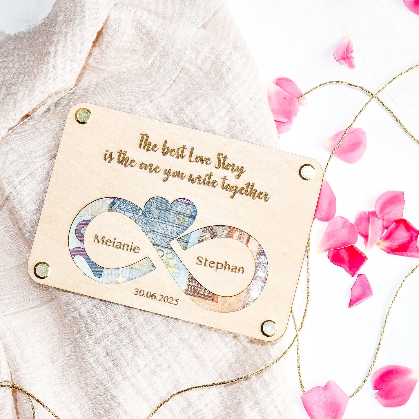 Geldgeschenk Hochzeit LOVE STORY personalisiert - Hochzeitsgeschenk Brautpaar