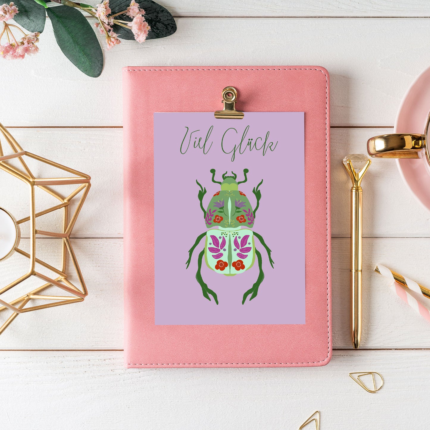 Viel Glück Postkarte GLÜCKSKÄFER