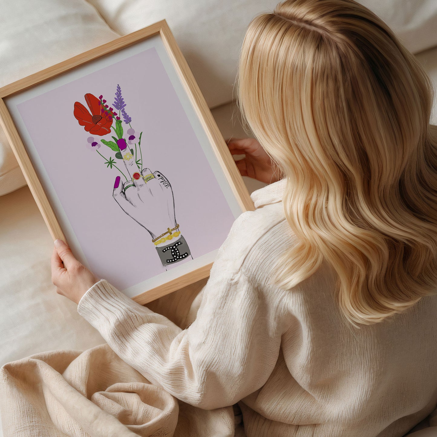 Pster - Feminist Art Mittelfinger mit Blumen