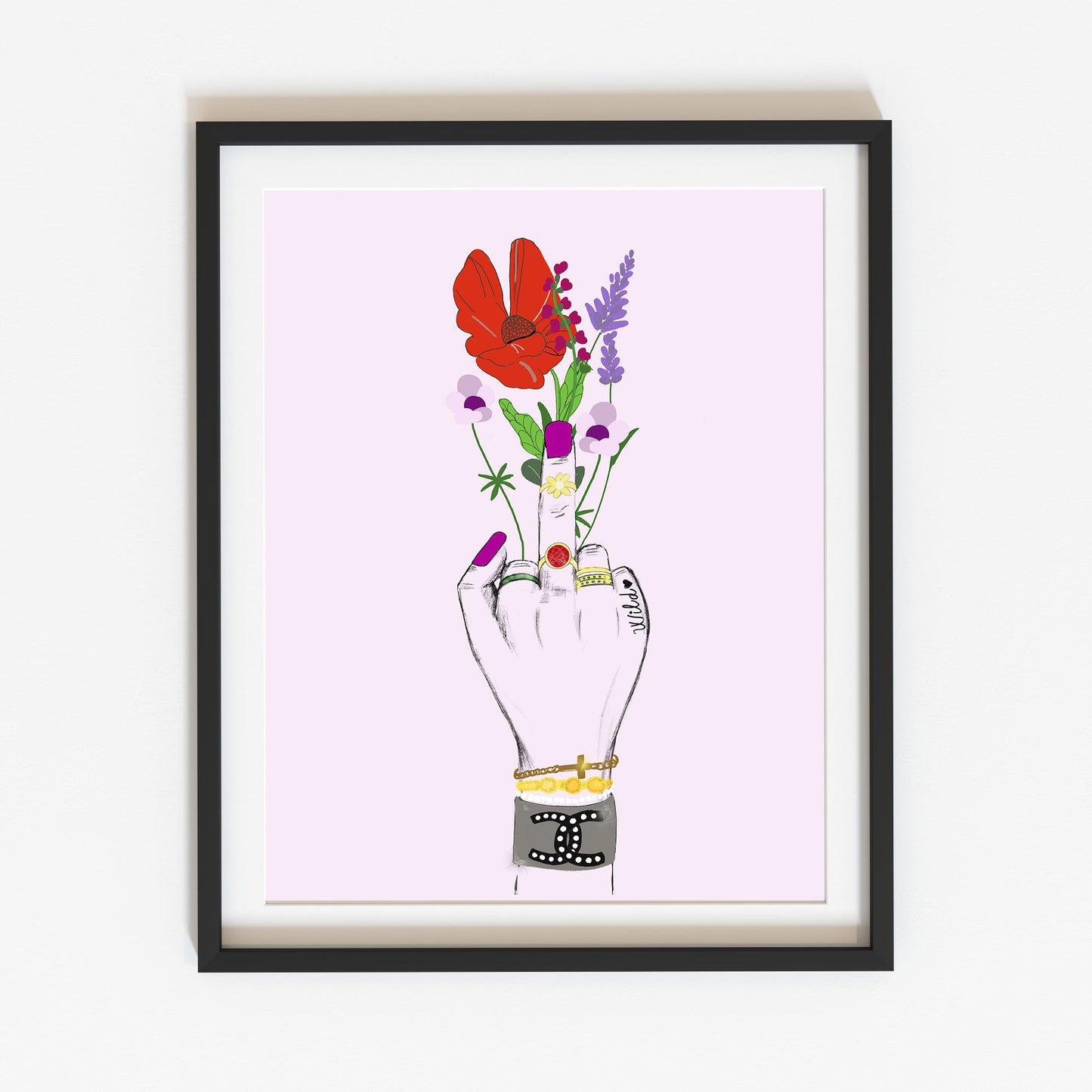 Pster - Feminist Art Mittelfinger mit Blumen