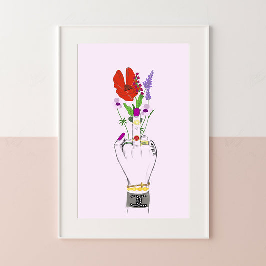 Pster - Feminist Art Mittelfinger mit Blumen