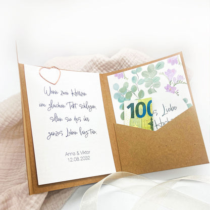 Geldgeschenk zur Hochzeit mit Herz -  personalisiert