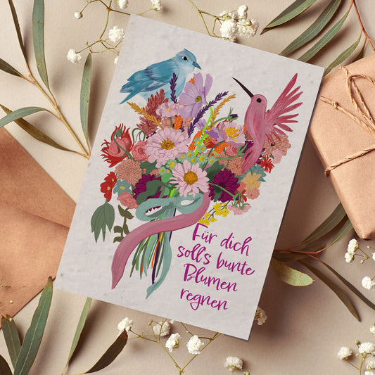 Klappkarte mit Samenpapier – "Für dich soll's bunte Blumen regnen"