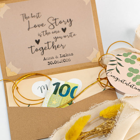 Geldgeschenk Hochzeit | Geschenkkarte für Hochzeit LOVE STORY  | personalisiertes Hochzeitsgeschenk | Geschenkschachtel mit Hochzeitskarte