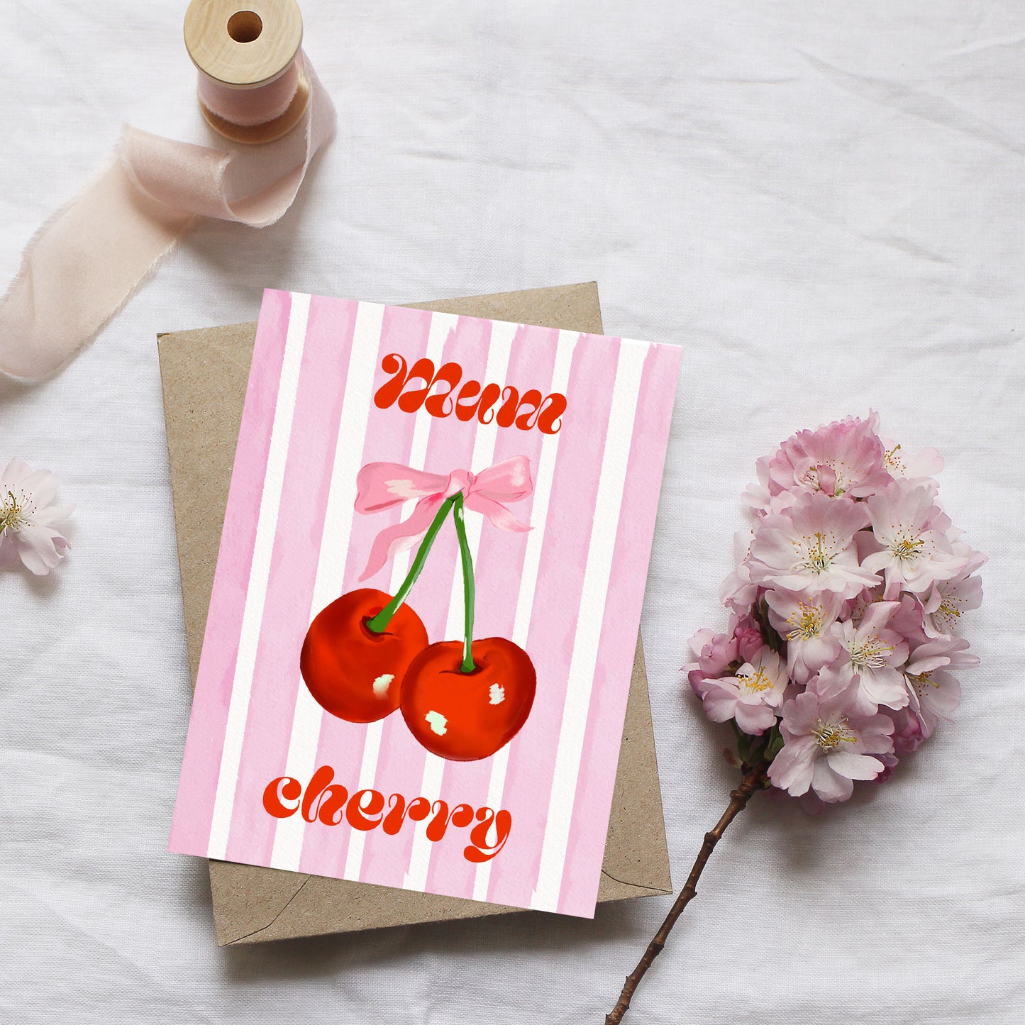 Mum Cherry – Aquarell-Klappkarte zum Muttertag