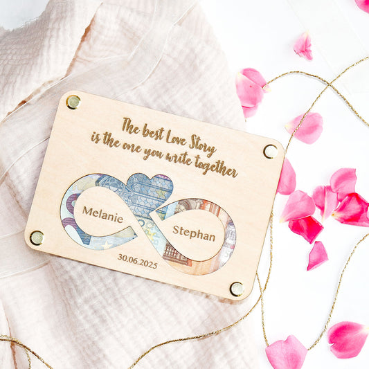 Geldgeschenk Hochzeit LOVE STORY personalisiert - Hochzeitsgeschenk Brautpaar