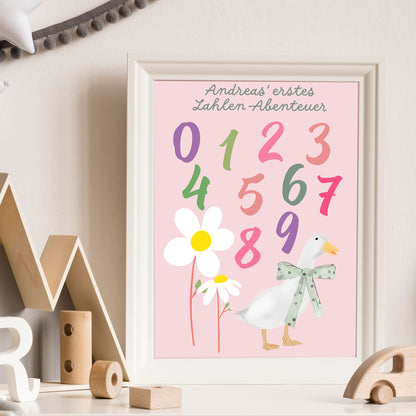 Personalisierbares Zahlenposter für Kinder – Lerne Zählen von 1 bis 9 mit Name, Lernposter, Buntes Kinderzimmer Deko Geschenk