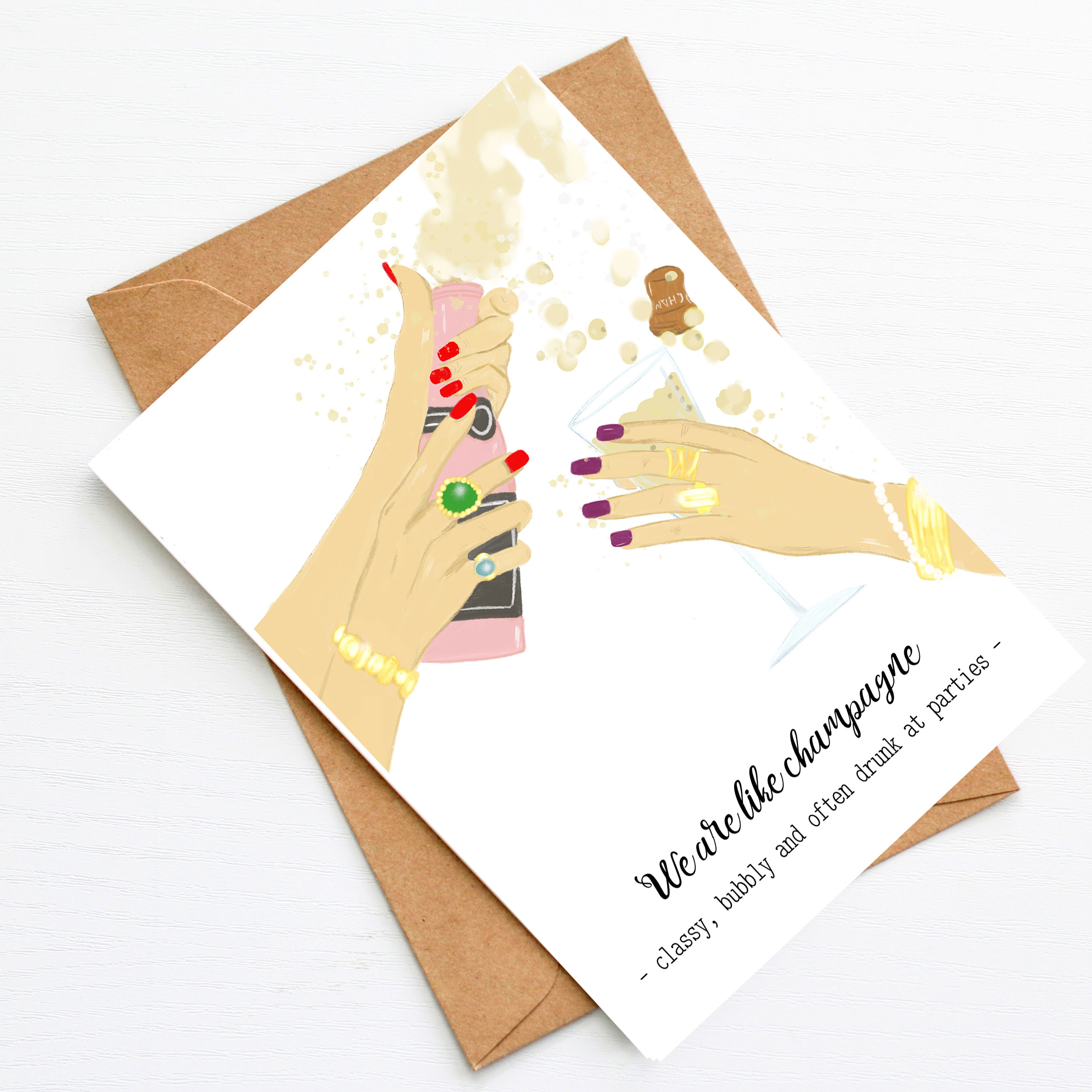 Geburtstagskarte "Friends & Champagne", zelebriere mit einem Glas Champagner